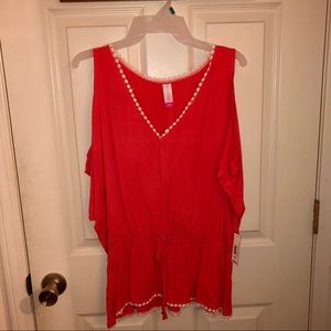 No Boundaries Cinch Waist Cold Shoulder Top